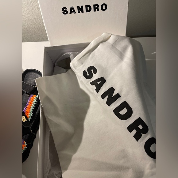 Sandro Black Multicolor Woven Strap Sandals Size 9 / 39 - Picture 8 of 8